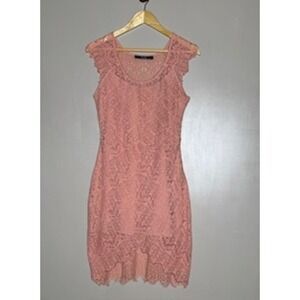 Dulcie Lace Blush Pink Sheath Dress Feminine Scalloped Hem Stretch M